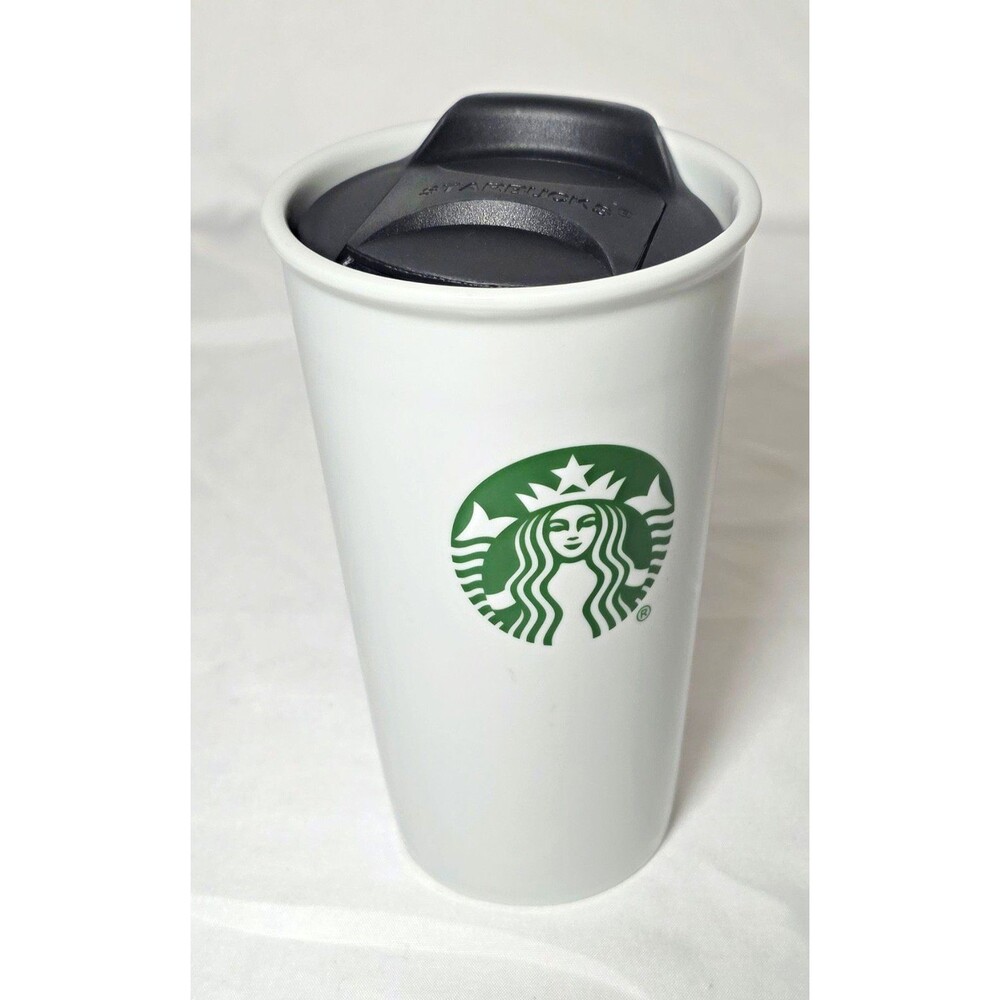 Starbucks Logo Travel Mug 10 fl oz White Plastic Drink-Through Lid Hand Wash